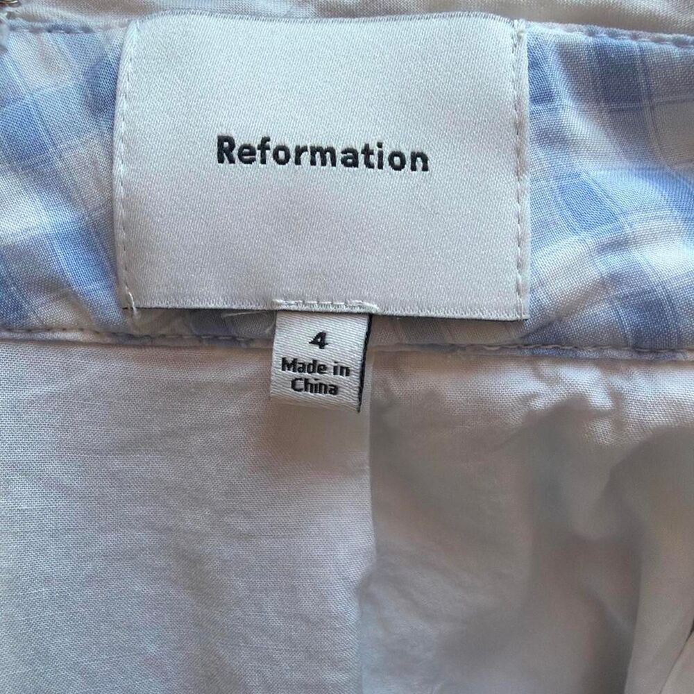 Reformation Piper Mini Skirt Gingham Blue Crystal Check Size 4 - Picture 3 of 4